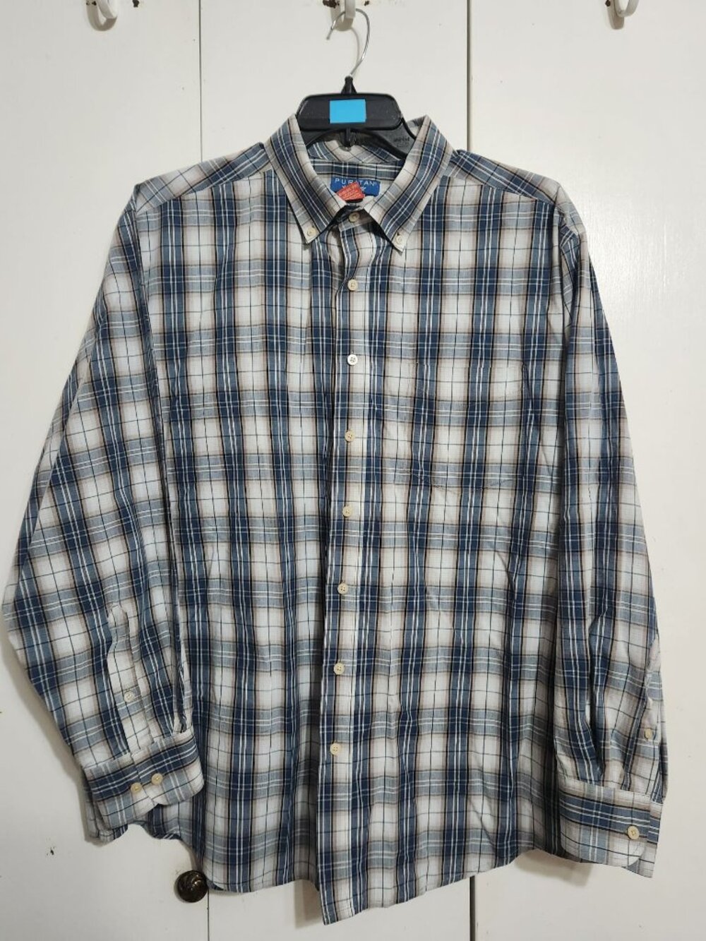 Puritan Shirt Mens 2XL Blue Plaid Long Sleeve Button Down Cotton Blend